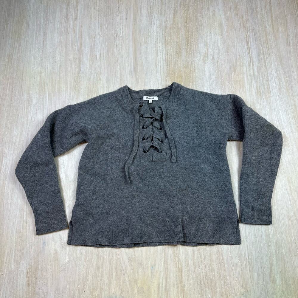 Madewell Gray Lace Tie Up Pullover Wool Cozy Casual Layering Sweater Small